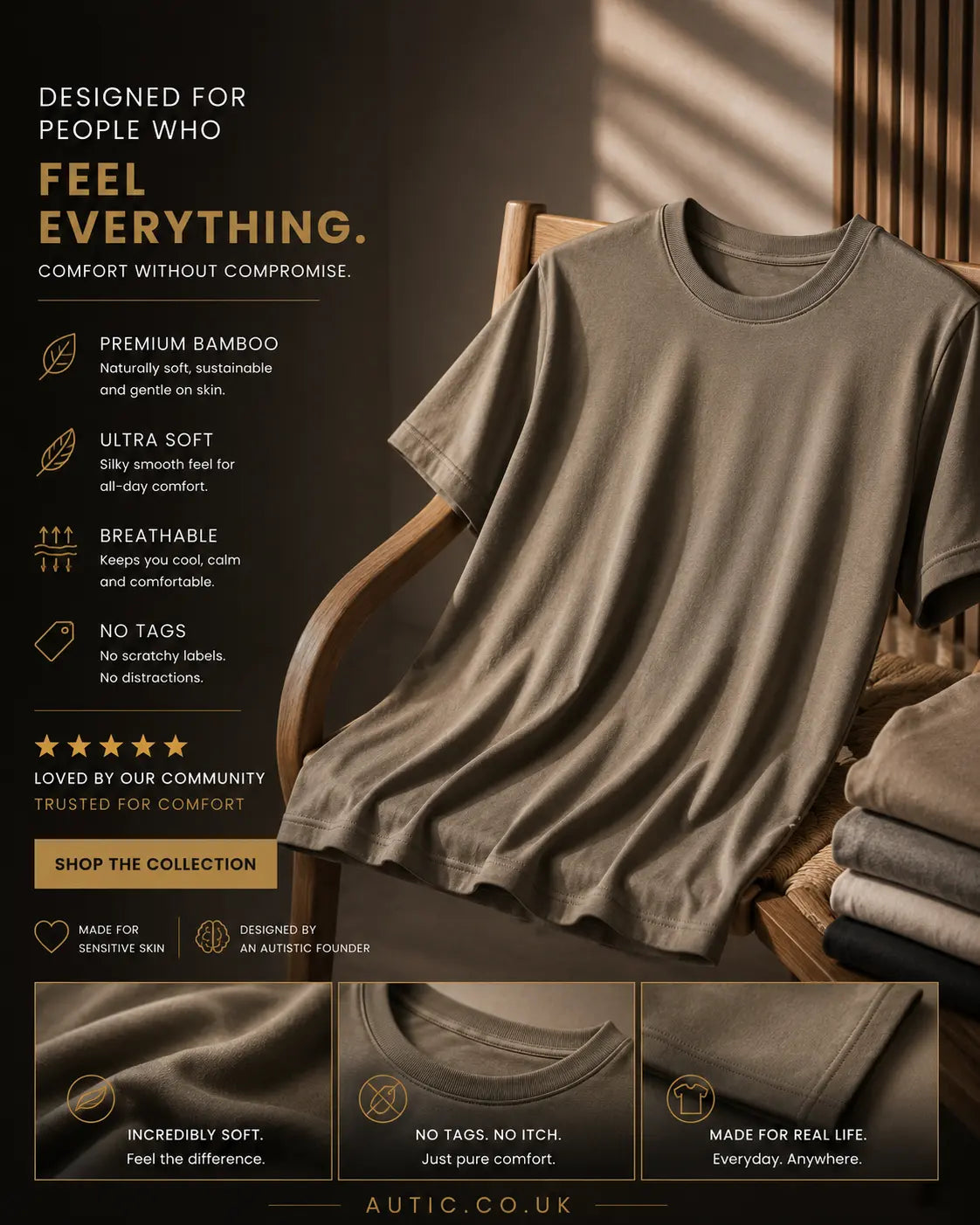 Autic Kids Sensory-Friendly Bamboo T-Shirt – Calm Taupe My Store