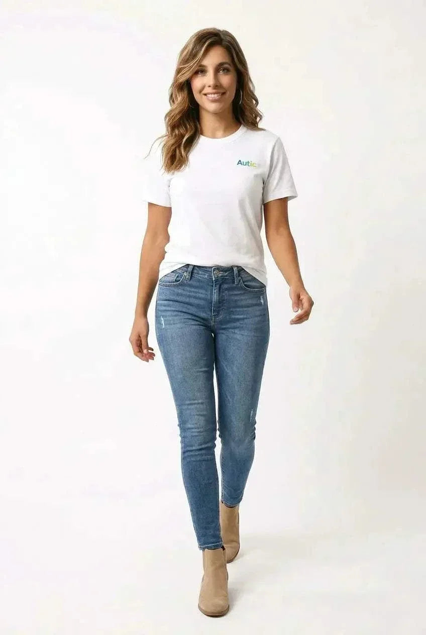 White sensory-friendly bamboo t-shirt for adults with flat seams