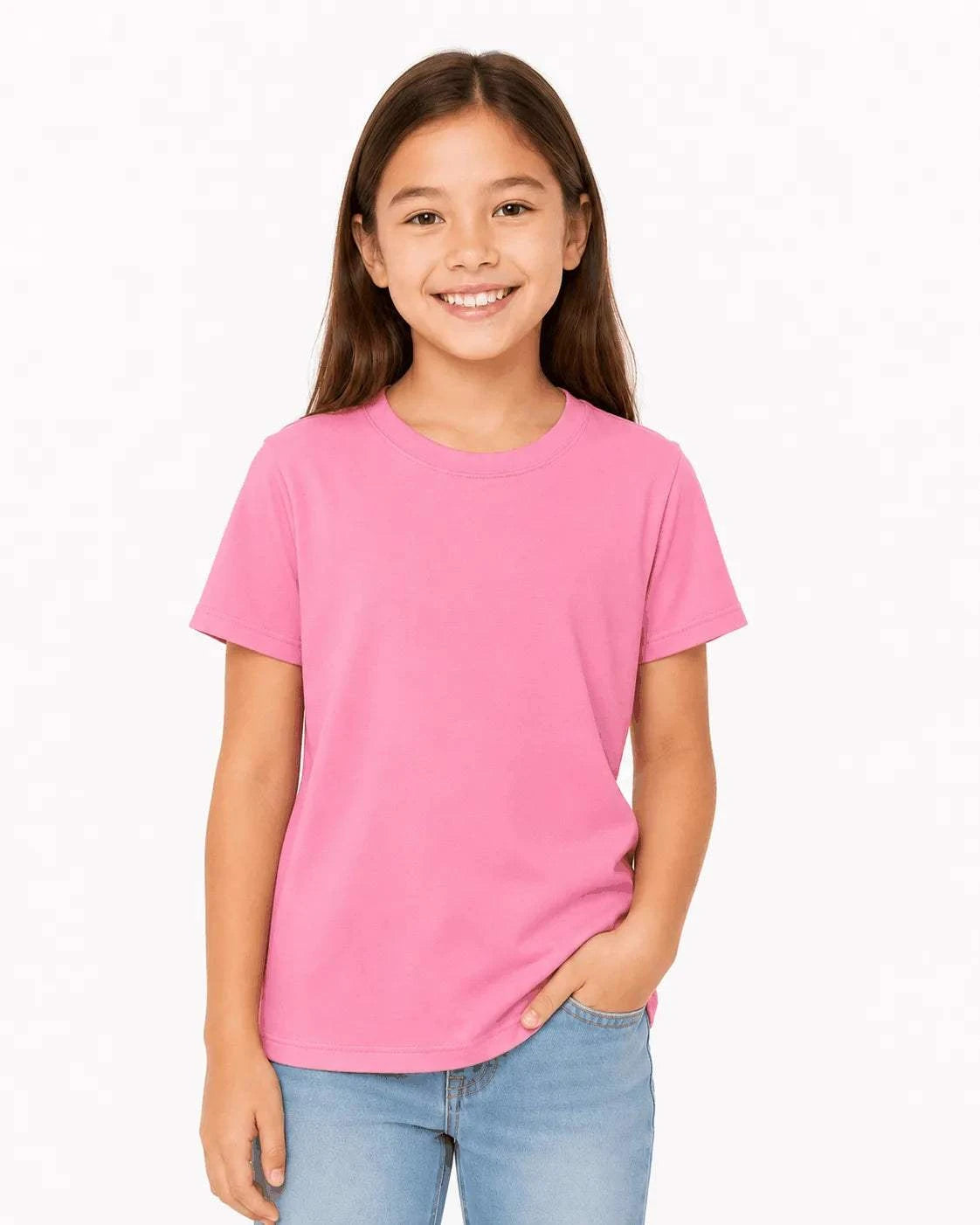Pink sensory-friendly bamboo t-shirt for children with sensitive skin
