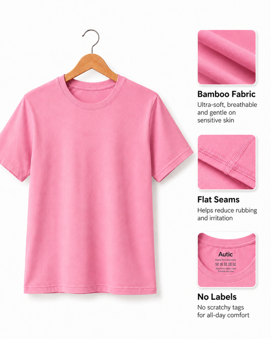 Pre-Order (In Production) - Sensory Friendly Bamboo T-Shirt - Adult Unisex - Tagless & Flat Seam - Blush Pink