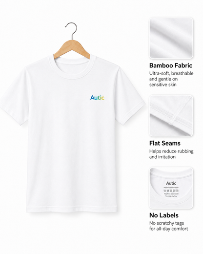 Sensory Friendly Bamboo T-Shirt - Adult Unisex - Tagless & Flat Seam - White