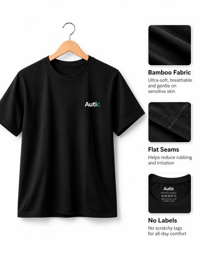 Sensory Friendly Bamboo T-Shirt - Kids Unisex - Tagless & Flat Seam - Black⁠