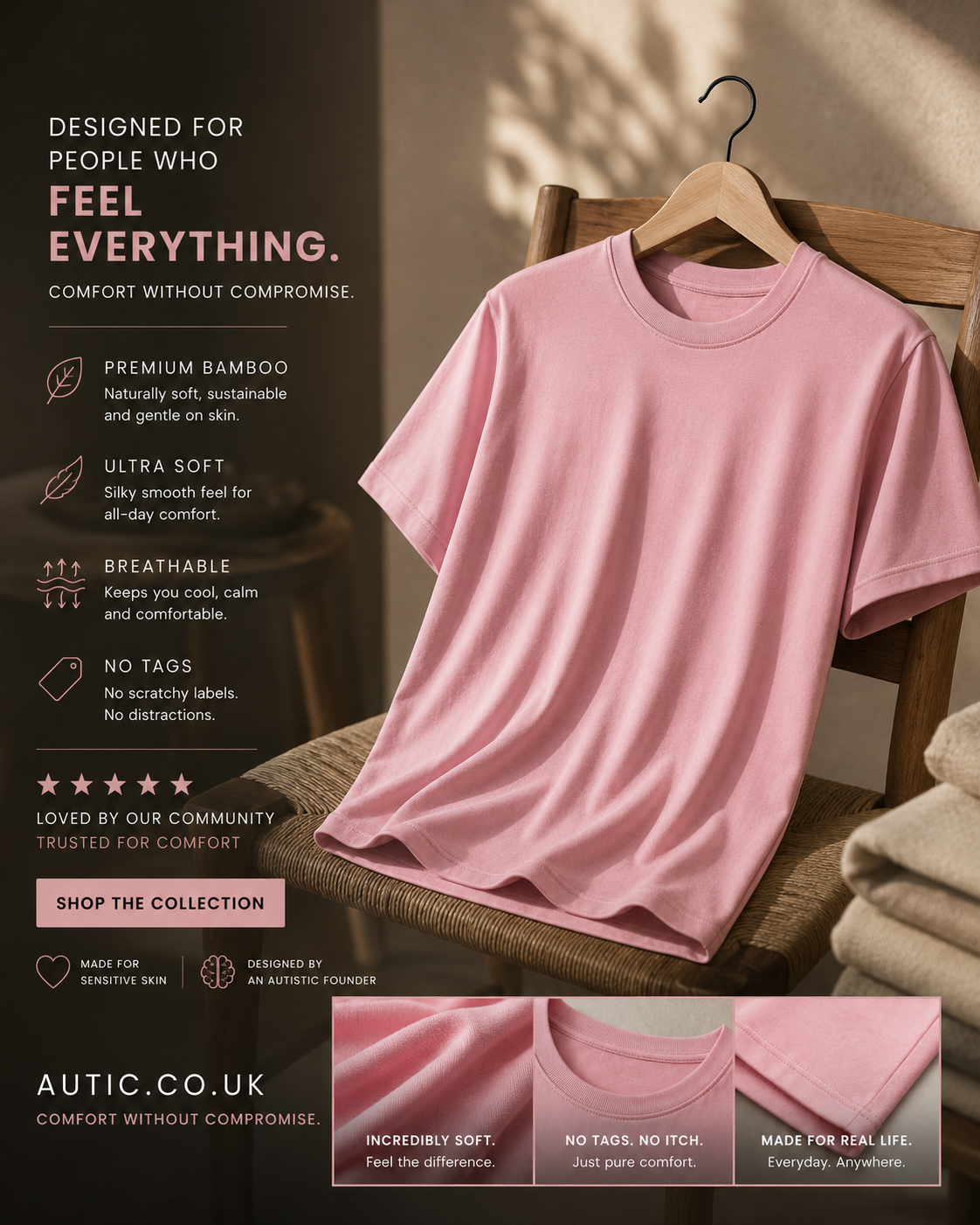 Autic Adults Sensory-Friendly Bamboo T-Shirt – Blush Pink My Store