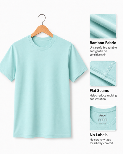 Pre-Order (In Production) - Sensory Friendly Bamboo T-Shirt - Adult Unisex - Tagless & Flat Seam - Soft Aqua