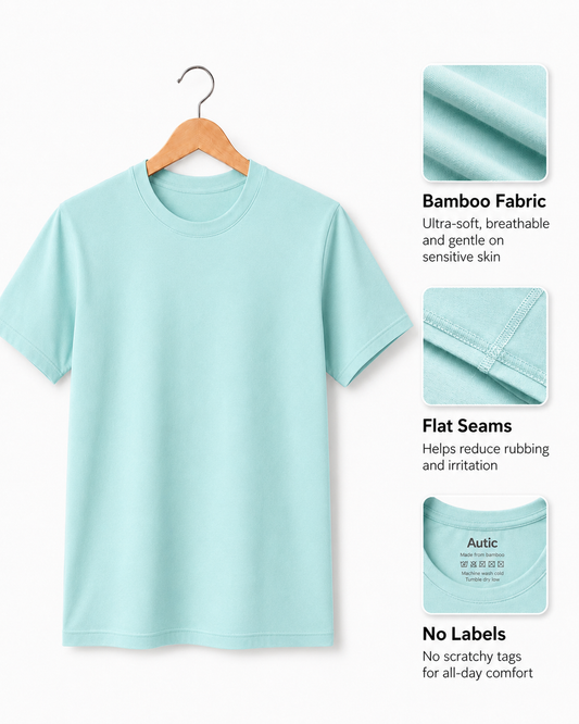 Pre-Order (In Production) - Sensory Friendly Bamboo T-Shirt - Adult Unisex - Tagless & Flat Seam - Soft Aqua
