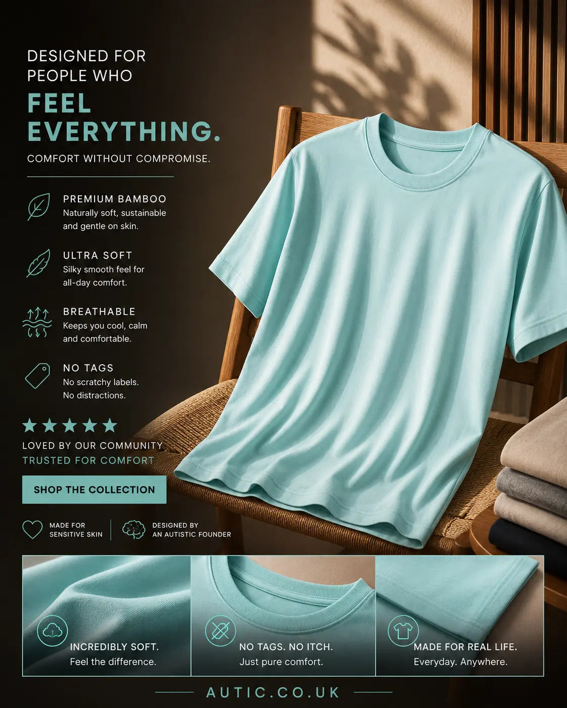 Autic Kids Sensory-Friendly Bamboo T-Shirt – Comfort Aqua My Store