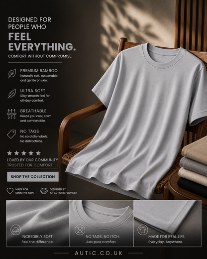 Adults Sensory-Friendly Bamboo T-Shirt – Subtle Grey My Store