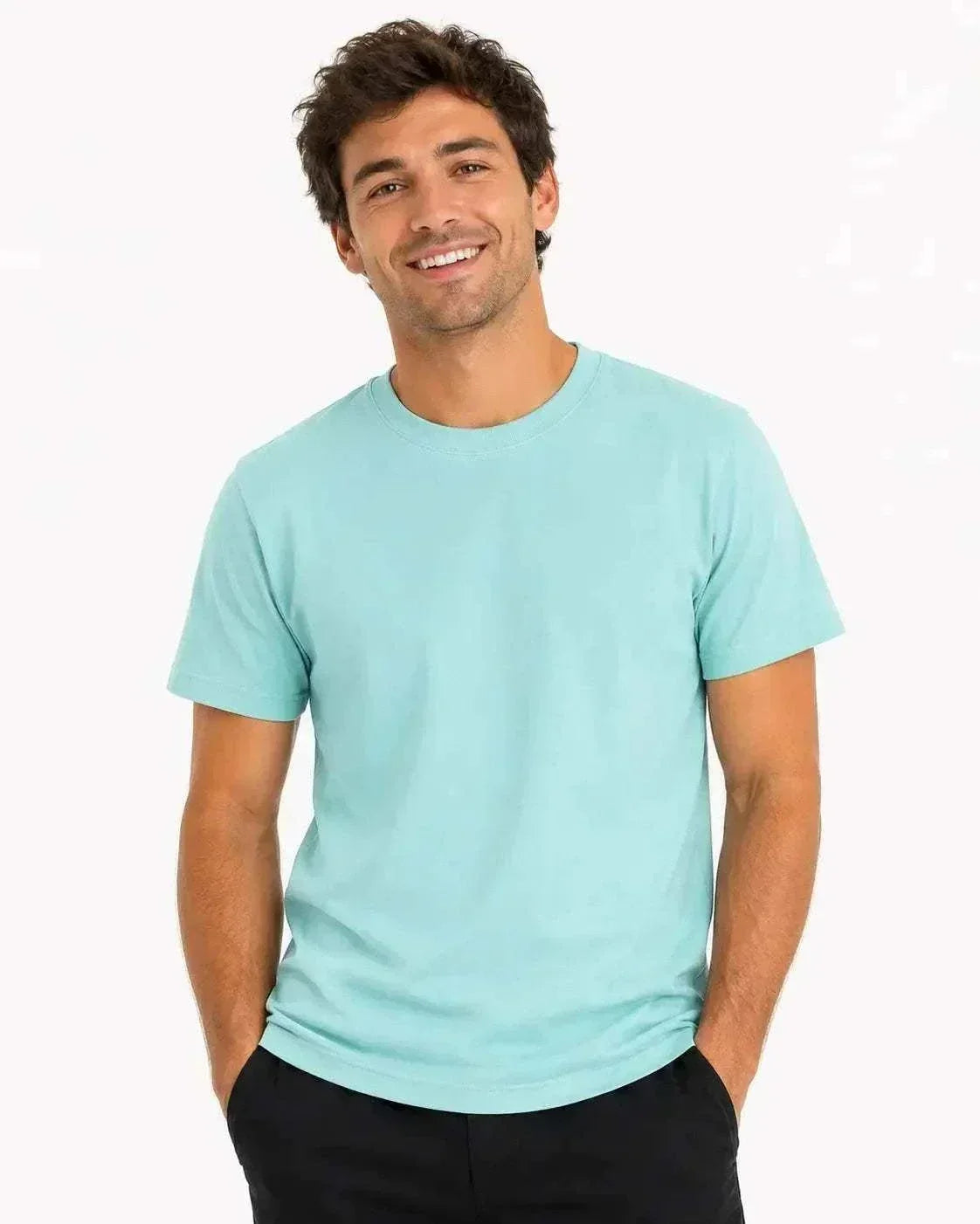 Adults sensory-friendly bamboo aqua t-shirt with flat seams and no tags