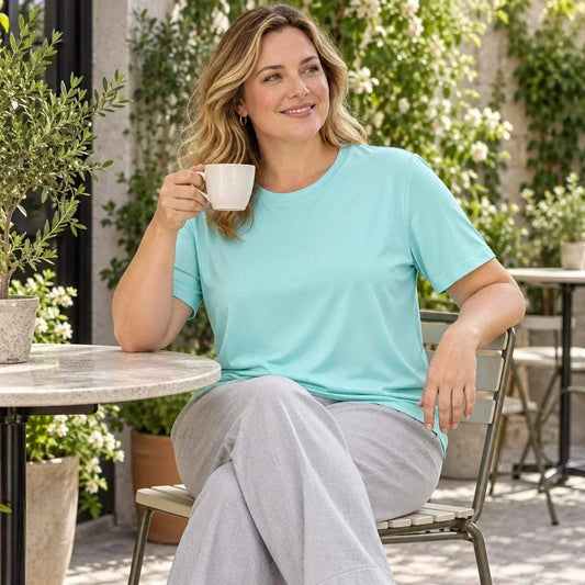 Adults aqua sensory-friendly bamboo t-shirt with flat seams