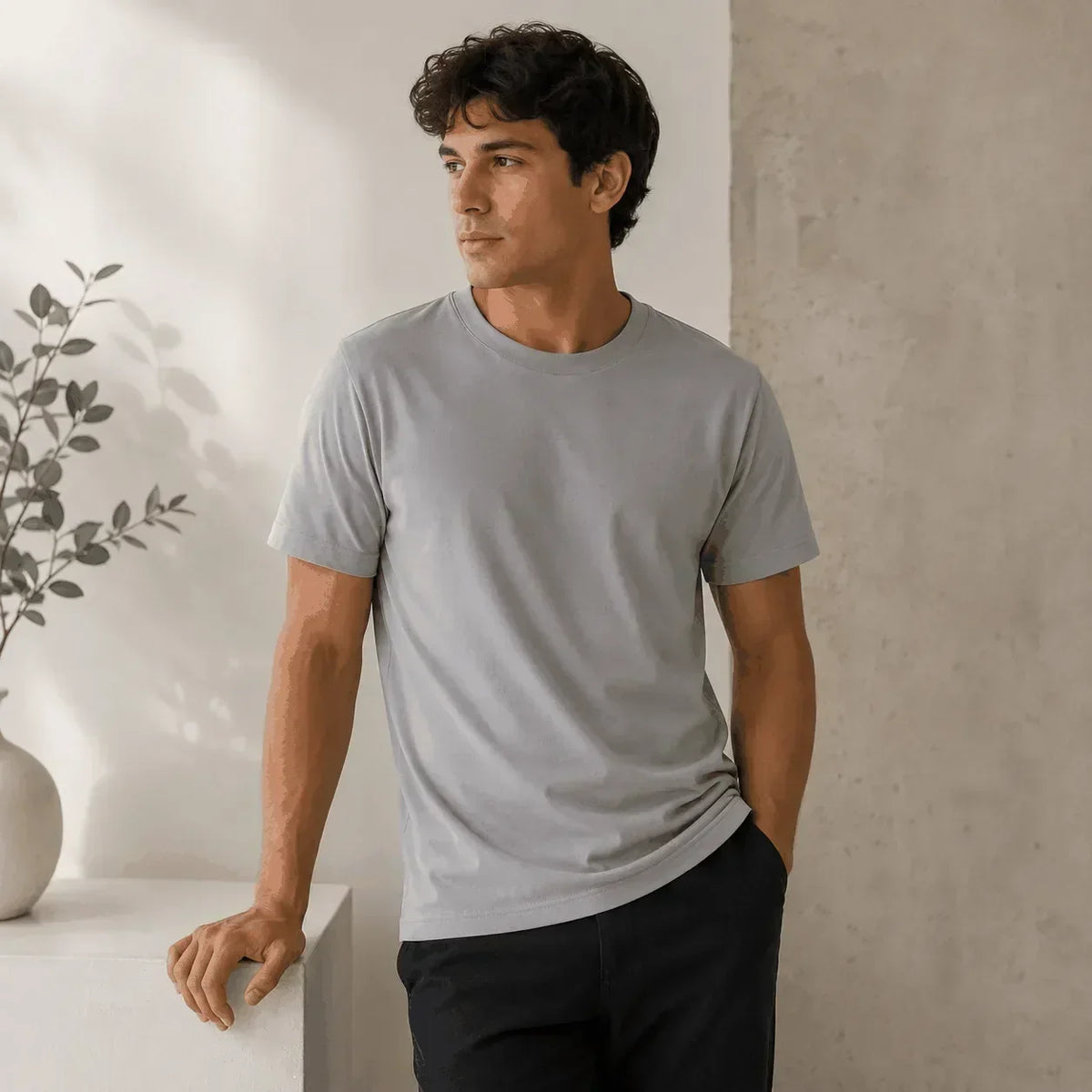 Adults sensory-friendly grey bamboo t-shirt with flat seams and relaxed fit