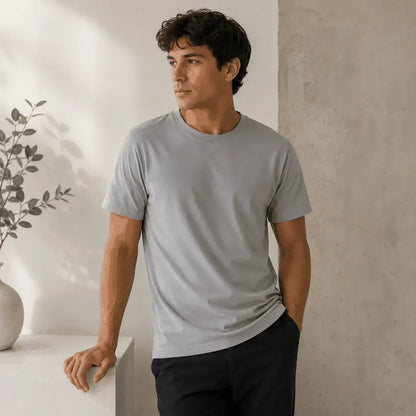 Adults sensory-friendly grey bamboo t-shirt with flat seams and relaxed fit