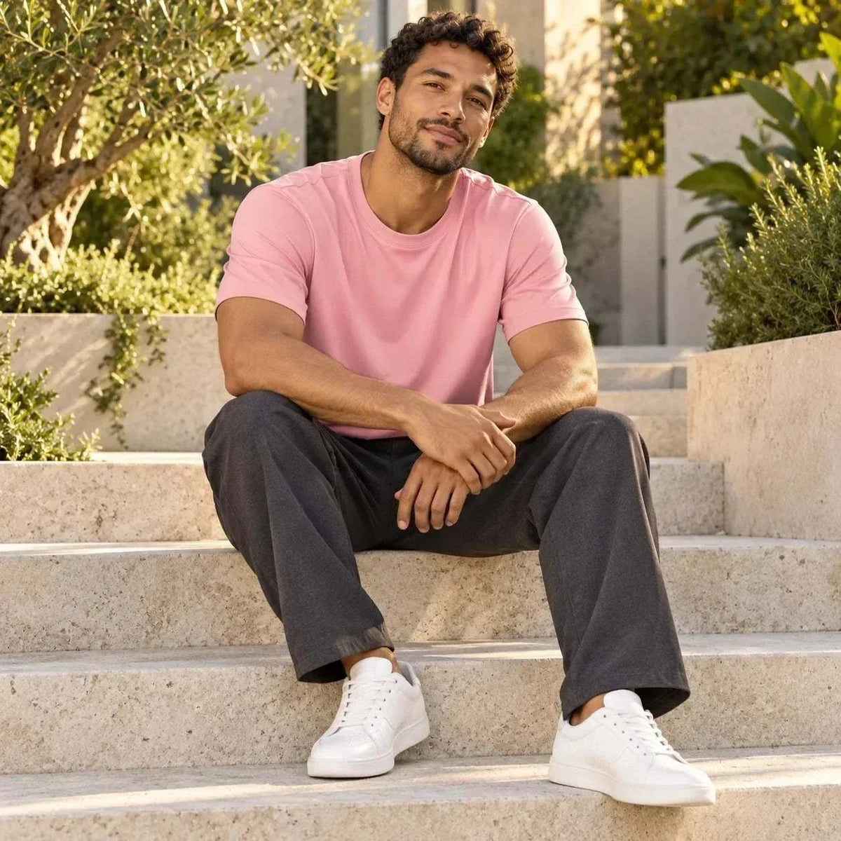 Adults sensory-friendly pink bamboo t-shirt with flat seams