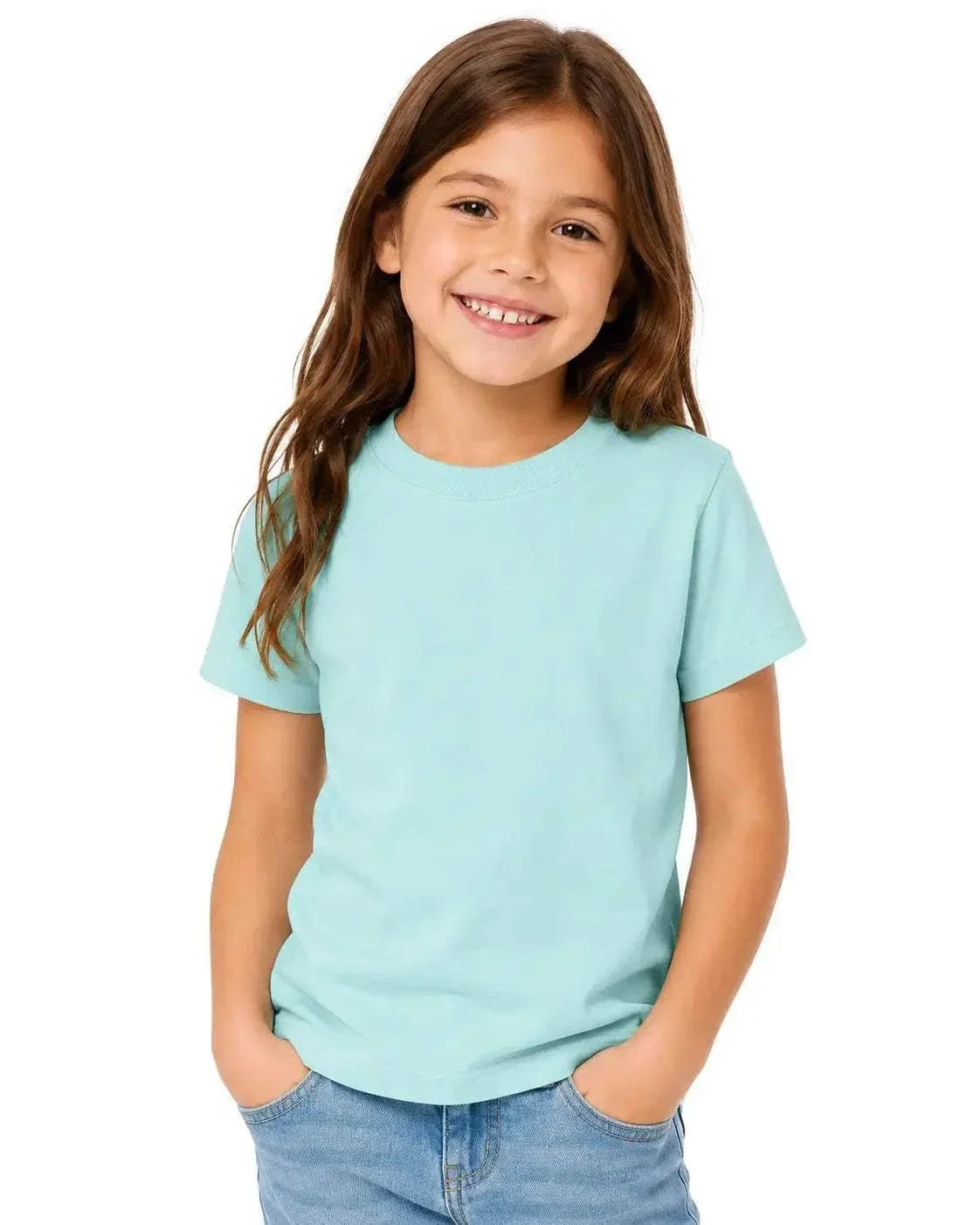 Children sensory-friendly aqua bamboo t-shirt with flat seams and relaxed fit
