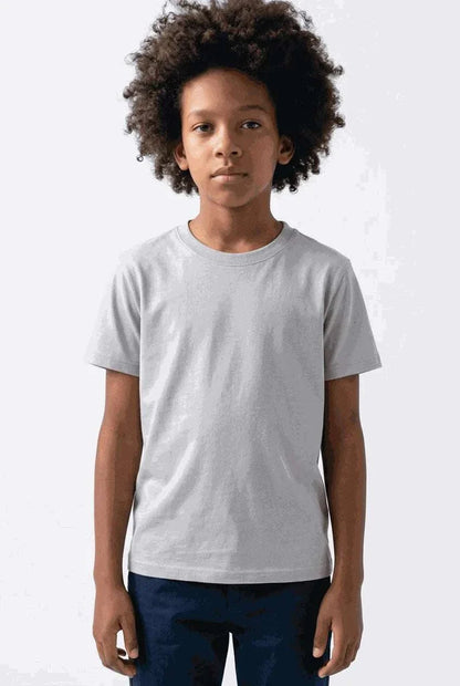 Children's sensory-friendly grey bamboo t-shirt with flat seams and relaxed fit