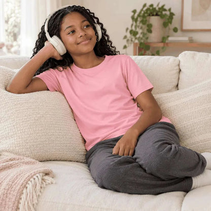 Children sensory-friendly pink bamboo t-shirt soft breathable tagless